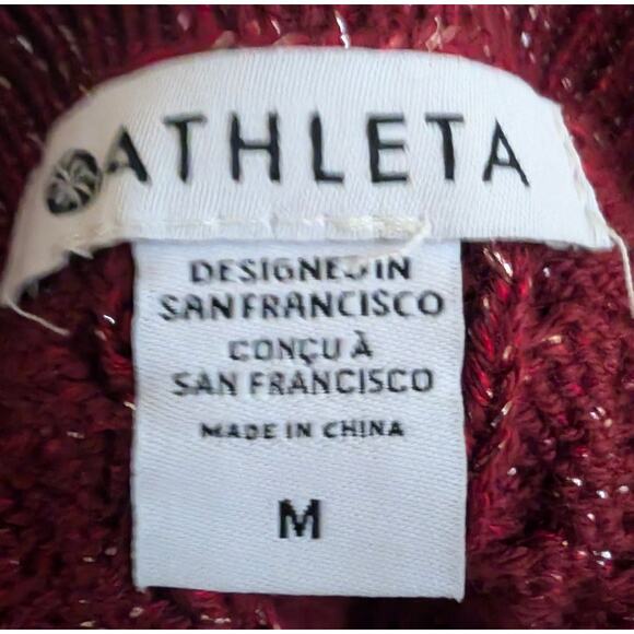Athleta Long Sleeve Crossroads Crew Red Sparkle Cable Knit Sweater Size M Wool - Picture 5 of 5